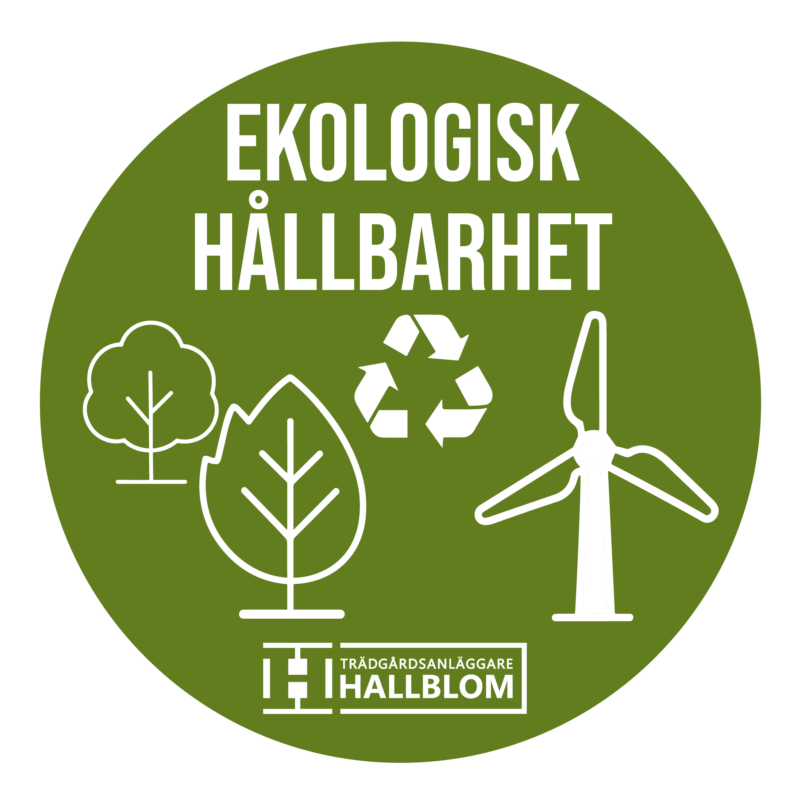 Illustration över det hållbarhetsarbete som Hallbloms bedriver kontinuerligt. Både Social, Ekologisk och ekonomisk hållbarhet är viktiga beståndsdelar.