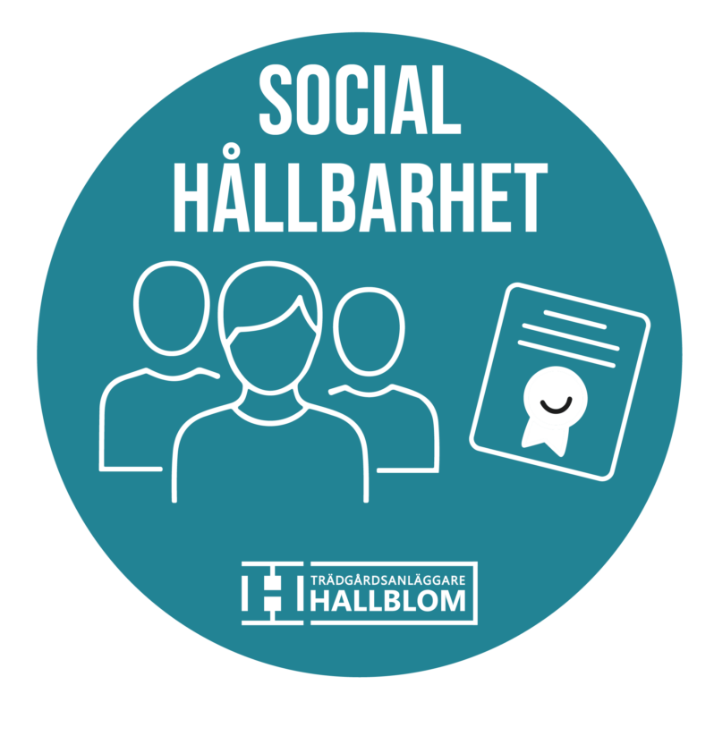 Illustration över det hållbarhetsarbete som Hallbloms bedriver kontinuerligt. Både Social, Ekologisk och ekonomisk hållbarhet är viktiga beståndsdelar.